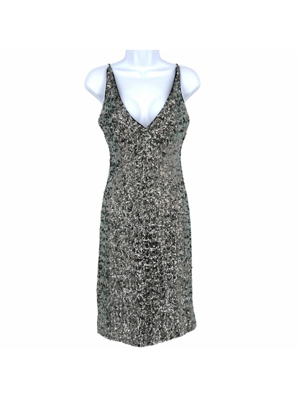 Milly Metallic Shimmer Silver Sequin V-Neck Sleeveless Party Dress Size 2